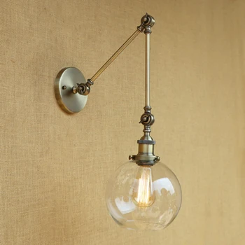 Retro Palėpės Sienos lempos stiklo lempų gaubtų nemokamai koreguoti sūpynės rankos sconc LED siena šviesos gyvenamojo kambario, miegamojo, restoranas, baras E27