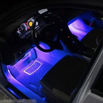 RGB 4x 36 LED Automobilių Mokestis 12V 10W Švyti Interjero Dekoratyvinis 4in1 Atmosfera Mėlyna Viduje Koja Šviesos Lempos Nuotolinio Valdymo
