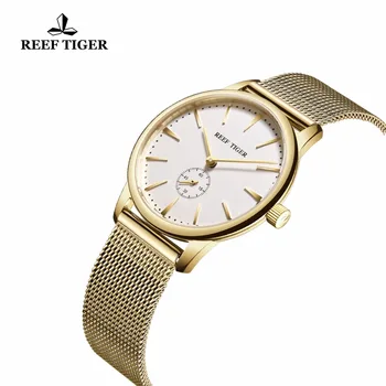 Rifas Tigras/RT Prabangių Senovinių Laikrodžių už Porą Vyrų ir Moterų, Kvarciniai Laikrodžiai Yellow Gold Ultra Plonas Laikrodžiai RGA820