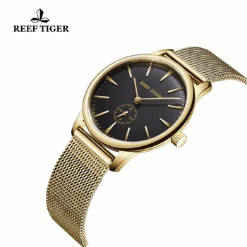 Rifas Tigras/RT Prabangių Senovinių Laikrodžių už Porą Vyrų ir Moterų, Kvarciniai Laikrodžiai Yellow Gold Ultra Plonas Laikrodžiai RGA820