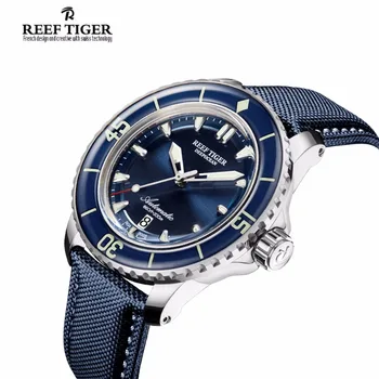 Rifas Tigras/RT Super Šviesos Dive Laikrodžiai Mens Blue Dial Analoginis Automatinis Laikrodžiai Nailono Diržas RGA3035