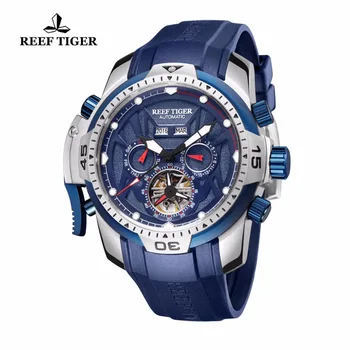 Rifas Tigras/RT Šviesos Atsitiktinis Laikrodžiai Amžiną Kalendorių Gumos Dirželis Blue Dial Laikrodžiai Mechaninė Sporto Laikrodžiai RGA3532