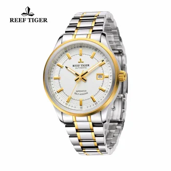 Rifas Tigras/RT Žiūrėti Verslo Dizaineris Laikrodžiai Mens Plieno/Yellow Gold Super Šviesos Automatinis Suknelė laikrodis Su Data RGA8015