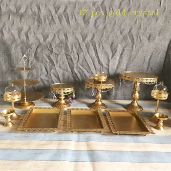 Rinkinys, 12 vienetų aukso tortas stovi vestuvių keksiukų stovas nustatyti, stiklo kupolas kristalų candy bar dekoravimo tortas įrankiai bakeware rinkinys