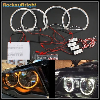 Rockeybright SMD LED Angel Eyes BMW E46 E39 E38 E36 projektorius žibintai halo žiedas rinkinys geltonas angel eyes komplektas 4*131mm žiedai