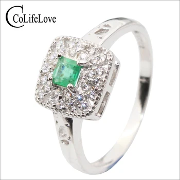 Romantiška sidabro smaragdas vestuvinis žiedas moters, 3 mm*3 mm gamtos SI klasės smaragdas sidabro žiedas 925 sterlingas sidabro smaragdas jewlry
