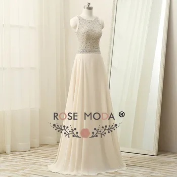 Rose Moda Kristalų Zawalcowany Šampano vakarinę Suknelę Iškirpti Atgal Oficialų Šalis Suknelė Vestuvių Svečių 2018