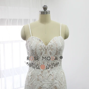 Rose Moda Nuostabiu Blizgučiais Nėrinių Undinė Vestuvių Suknelė Plonas Dirželiai Dramblio kaulo per Blush Vestuvių Suknelės, Nėriniai Atgal