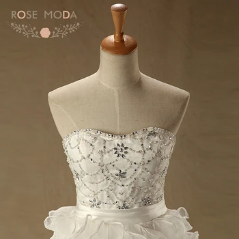 Rose Moda Organza Kamuolys Suknelė Stebėjimo Zawalcowany Vestuvių Suknelė su mažu V Atgal Vestidos de Noiva Plius Dydis