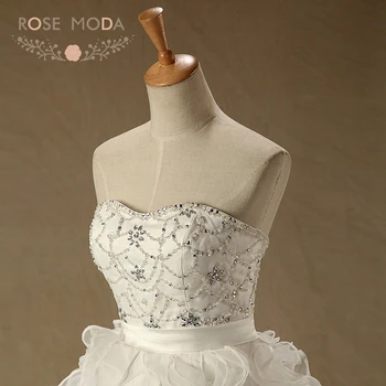 Rose Moda Organza Kamuolys Suknelė Stebėjimo Zawalcowany Vestuvių Suknelė su mažu V Atgal Vestidos de Noiva Plius Dydis