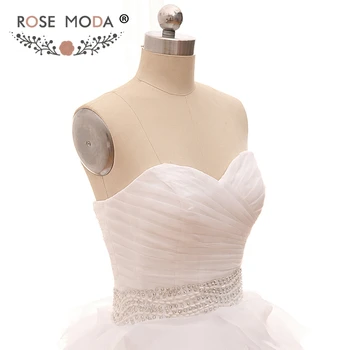 Rose Moda Prabanga Organza Kamuolys Suknelė Stebėjimo Plius Dydis Vestuvių Suknelė, Nėriniai Atgal su Crystal Varčios