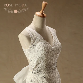Rose Moda V Kaklo Undinė Vestuvių Suknelė Criss Cross Atgal Nėrinių Vestuvių Suknelės Paskirties Nuotakos Suknelė Realios Nuotraukos