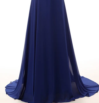 Royal Blue 2018 Prom Dresses-line Aukštos Apykaklės Šifono Zawalcowany Backless Elegantiškas Ilgas Promenadzie Suknelė Vakaro Suknelės Chalatas De Soiree