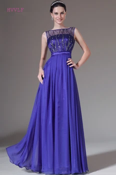 Royal Blue Vakaro Suknelės 2018-line Bžūp Rankovėmis Šifono Matyti Pro Plus Size Ilgai Vakare Gown Prom Dresses Chalatas De Soiree