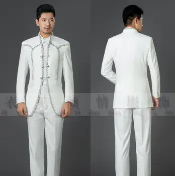 Royal pakrovimo švarkas vyrams oficialų suknelė vėliau kaip kailis ziajać dizaino kostiumas vyrams kostiumu kelnių santuoka vestuvių kostiumai, vyriški balti