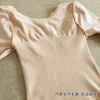 Rudenį ir žiemą medvilnės formuojant šilumos apatiniai moterims Šildymo pluošto long sleeve v-kaklo nėrinių Kūno stora marškinėliai viename marškinėliai