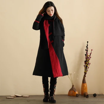 Rudenį Wadded Ilgą Striukę Kinų Stiliaus Ilgi Paltai Moterims Kailis Žiemos Striukė Abrigos Mujer Casacos De Inverno Feminino 3 spalvų