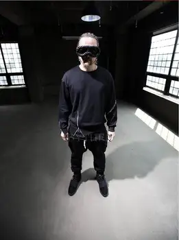 S-5XL ! Korėjos mados Atsitiktinis gotai užtrauktukas vyriški marškinėliai drabužių punk ilgomis rankovėmis T-shirt plius dydis hip-hop ' o drabužių !
