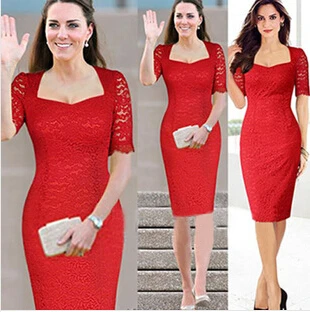 S-XXL Raudonas Drabužis M., Naujos Moterų Vasaros Atsitiktinis Suknelė Princesė Kate Middleton Vestidos Senovinių Nėrinių Raudona Bodycon Šalis Suknelės D56