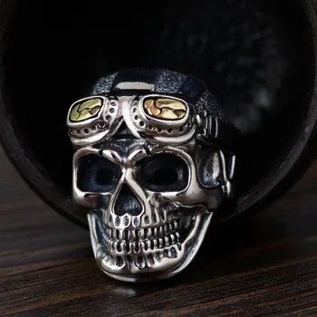 S925 sterlingas sidabro antikos stiliaus kaukolė vyrų atidaryti žiedas