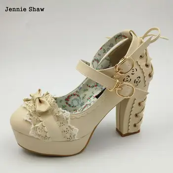 Saldus aukšti kulniukai lolita batai princesė nėrinių priekiu batai moteriška storo kulno platforma batai sys-1166