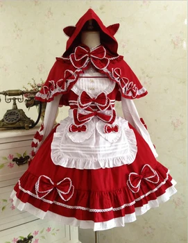 Saldus Lolita Mielas lankas Mažai Raudona Jojimo Hood Suknelės Viduramžių pasakos Medvilnės Suknelė viktorijos suknelė vasaros stilius
