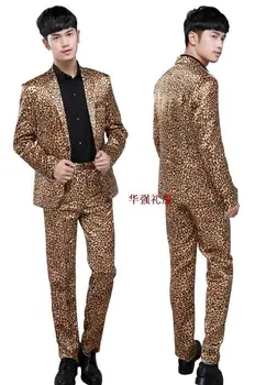 Scenos dainininkė leopard švarkas vyrams oficialų suknelė vėliau kaip kailis ziajać dizaino kostiumas vyrams kostiumu homme terno slim kostiumai, vyriški etapas