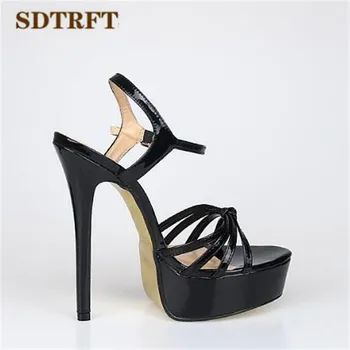 SDTRFT zapatos Plius:40-46 47 48 Vasarą Sagtis Sandalai platformų 16cm plonas aukštakulniai vestuviniai bateliai, Aukso dugnas siurbliai Stiletto