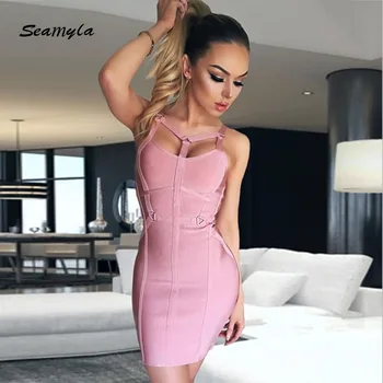 Seamyla Vasaros Suknelė Elegantiškas Moteris 2018 Naujausias Tvarstis Suknelės Seksualus Rožinis Vestidos Klubas Bodycon Naktį Iš Vakaro Suknelės, Šaliai