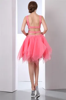 Seksualus Backless Homecoming Suknelės 2017 Šviesos Koralų Reljefiniai Organza Sijonas Baigimo Suknelės Trumpas Prom Dresses
