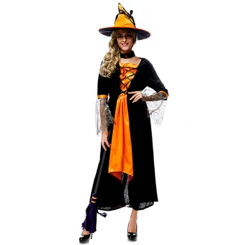 Seksualus Suaugusiųjų Ragana Kostiumas Helovinas šalis moterų išgalvotas oranžinė suknelė Deluxe Suaugusiųjų Moterų Magija Metu Kostiumas