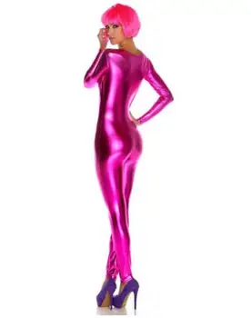 Seksualus Unisex Rose Pink Zentai Catsuit Blizga Metalo Lycra, Helovyno Cosplay Bodysuit Užsakymą