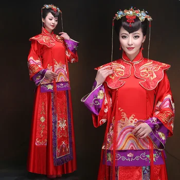 Senovės Kinijos tradicinės raudonos spalvos drabužių kinų stiliaus vestuvių derliaus tinka moterims de femme jt mariage traditionnel chinois