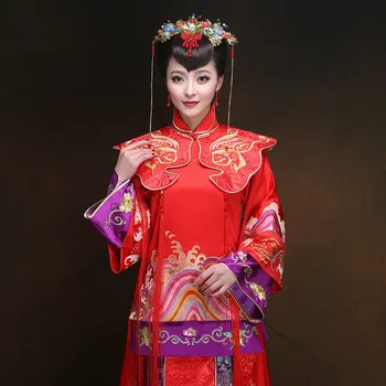 Senovės Kinijos tradicinės raudonos spalvos drabužių kinų stiliaus vestuvių derliaus tinka moterims de femme jt mariage traditionnel chinois