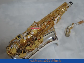 Sidabro Kūno ir Aukso Lako Alto Saksofonas sax Eb Aukštos F# Saxofon Nauja Byla