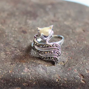 Sidabro papuošalai šviesą Ponios Žiedas Marcasite fox sidabro žiedas
