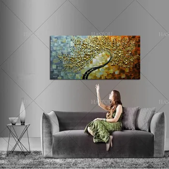 Sienos menas namų dekoro quadros gėlių Nuotraukas tapybos Aukso Žiedų Medžio Aliejaus Tapybos Ant Drobės Meilės Medis cuadros