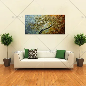Sienos menas namų dekoro quadros gėlių Nuotraukas tapybos Aukso Žiedų Medžio Aliejaus Tapybos Ant Drobės Meilės Medis cuadros