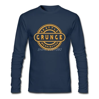 Sietlo Grunge Logotipas Marškinėliai ilgomis Rankovėmis Užsakymą vyriški T-shirt Naujas Crazy Medvilnės Juokingi marškinėliai