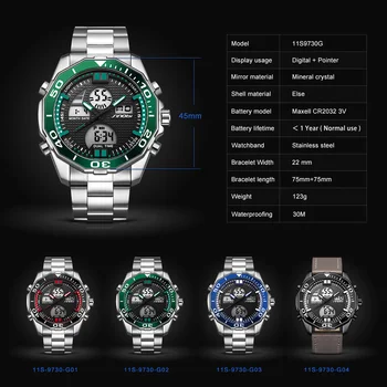 SINOBI Viršuje Prabangos Prekės ženklo Vyrai Laikrodžiai Mados Atsitiktinis Sporto Laikrodis Dual Digital Movt Laikrodis Karinės Verslo Relogio Masculino