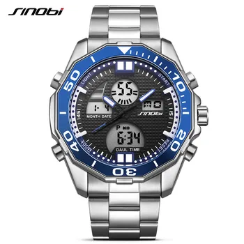 SINOBI Viršuje Prabangos Prekės ženklo Vyrai Laikrodžiai Mados Atsitiktinis Sporto Laikrodis Dual Digital Movt Laikrodis Karinės Verslo Relogio Masculino