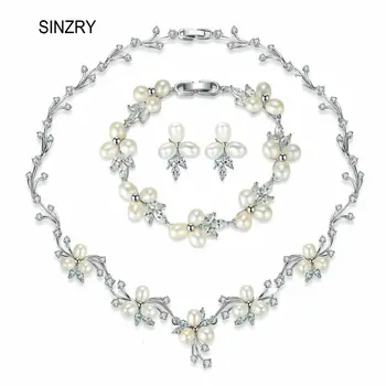 SINZRY elegantiškas vestuvių papuošalų rinkinys natūralių gėlavandenių perlų gėlių choker karoliai, auskarai apyrankės nustatyti vestuvių papuošalai aksesuaras