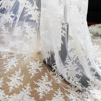 Siuvinėjimai blizgančiais gėlių nėrinių apdaila audinys tiulio nėrinių Off balta/Šviesiai dramblio kaulo nuotakos suknelė nėrinių audinio siuvimo nėrinių vestuvės
