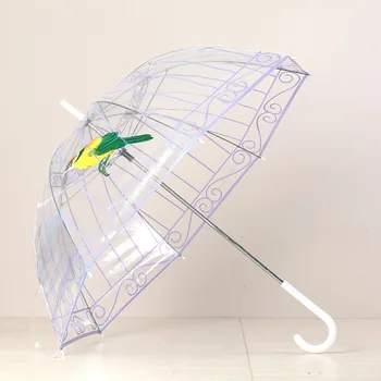 Skaidraus plastiko Aišku, PVC skėčiu lietaus kūrybos skėtis paukštis narve skėtis Ilga rankena