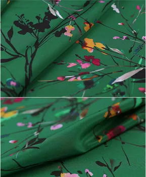Skaitmeninis rašalinis krepo de chine šilko audinys žalia šilko audinio suknelė kvėpuojantis marškinėliai natūralaus šilko audinio didmeninė šilko audinio