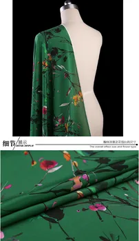 Skaitmeninis rašalinis krepo de chine šilko audinys žalia šilko audinio suknelė kvėpuojantis marškinėliai natūralaus šilko audinio didmeninė šilko audinio