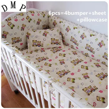 Skatinimas! 6pcs Bear kūdikiui ėdžios patalynės komplektai,kūdikių priežiūros lova (bamperiai+lapo+pagalvė padengti)