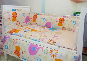 Skatinimas! 6PCS medvilnės vaikiška lovelė patalynės komplektai kūdikio lovelę patalynės komplektas kūdikiui lova (bamperiai+lapo+pagalvė padengti)