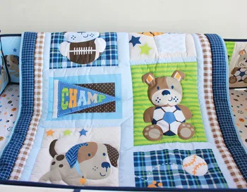 Skatinimas! 7PCS išsiuvinėti vaikiška lovelė rinkinius kūdikio lova bamperis kūdikių patalynės komplektas medvilnės,apimti(bamperis+antklode+lova padengti+lova sijonas)