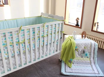 Skatinimas! 7pcs Siuvinėjimo kūdikio lovelę bamperis vaikiška lovelė rinkinys kūdikiams, kūdikių lova bamperis,apimti (bamperiai+antklode+lova padengti+lova sijonas)